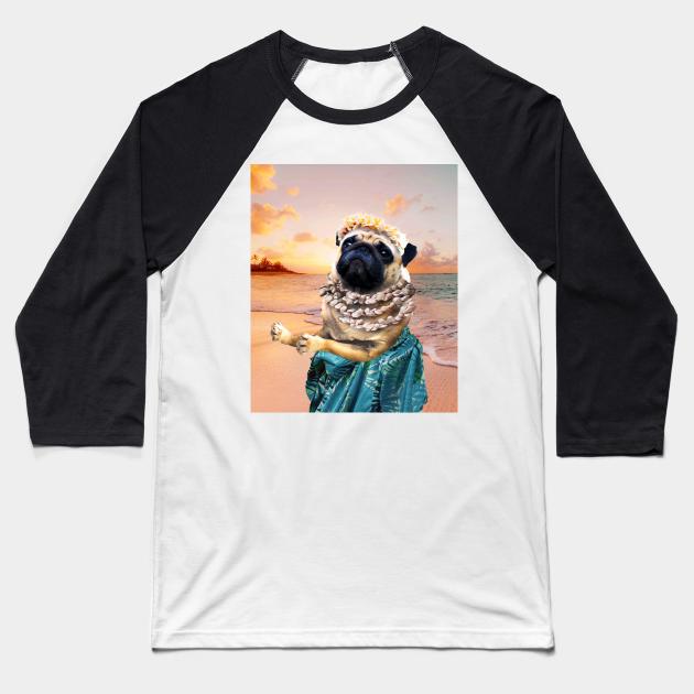 Cute Aloha Pug Hawaiian Baseball T-Shirt by Random Galaxy